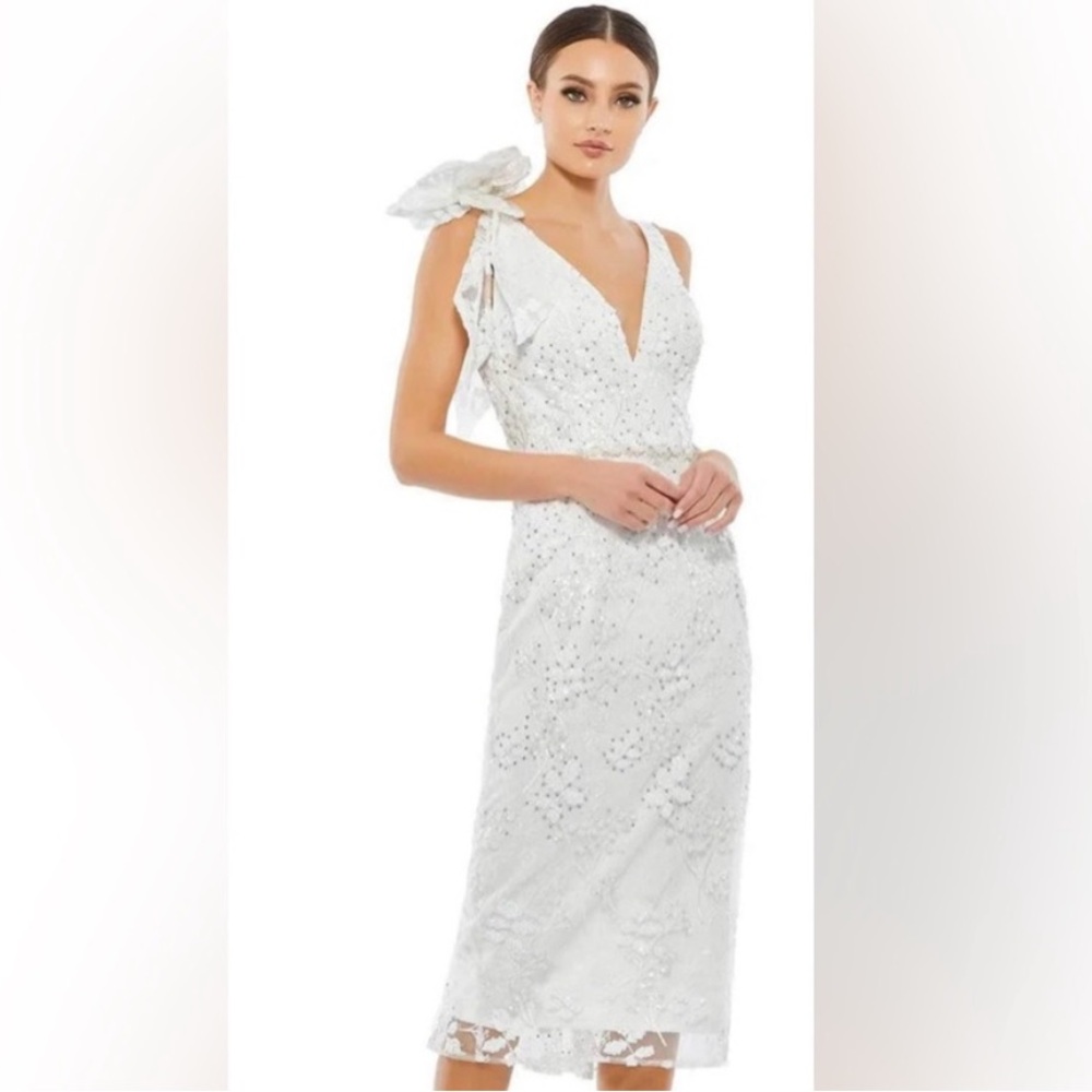 Mac Duggal Evening - 79337D Plunging Neck Sequined Midi Dress